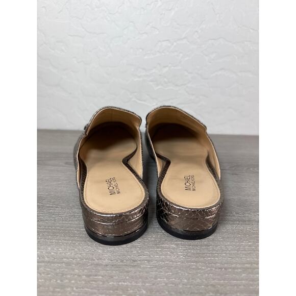 Michael Kors Edie Slide Mules Snakeskin Metallic Nickel Jeweled Leather Shoes 8 - Picture 5 of 8